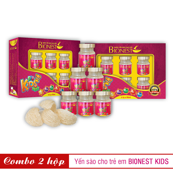 Bộ 2 hộp Yến sào Bionest Kids cao cấp - Quà tặng cho bé biếng ăn 6 lọ