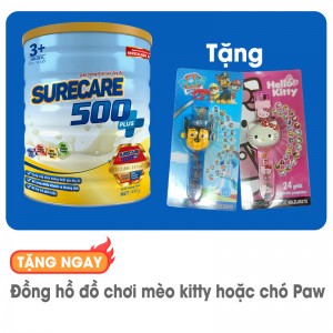 Sữa Surecare 500 plus 3+ 900g (3-15 tuổi) tặng đồng hồ đồ chơi