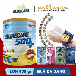 Sữa Surecare 500 plus 3+ 900g (3-15 tuổi) tặng đồng hồ đồ chơi