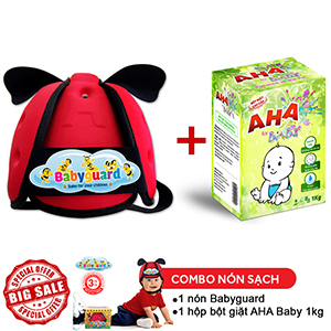 Combo Nón Bảo Vệ Bé Babyguard Đỏ và hộp Bột giặt cao cấp AHA BABY 1kg